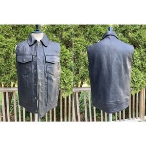 Size S First Black Leather Biker Trucker Vest